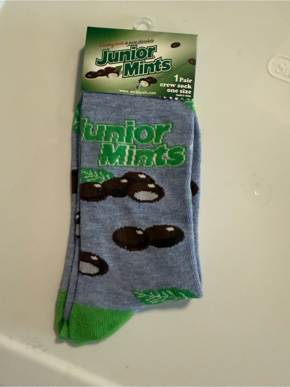 Branded Crew Socks - Light Blue & Green